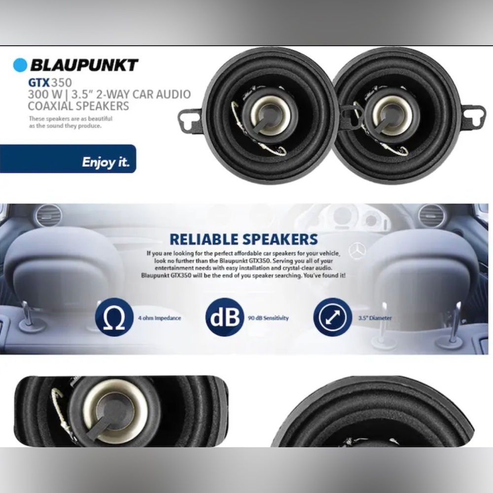 Blaupunkt GTX 350 3.5" 2-WAY 200W MAX Power Car Audio Coaxial Speakers (PAIR) - Picture 3 of 4